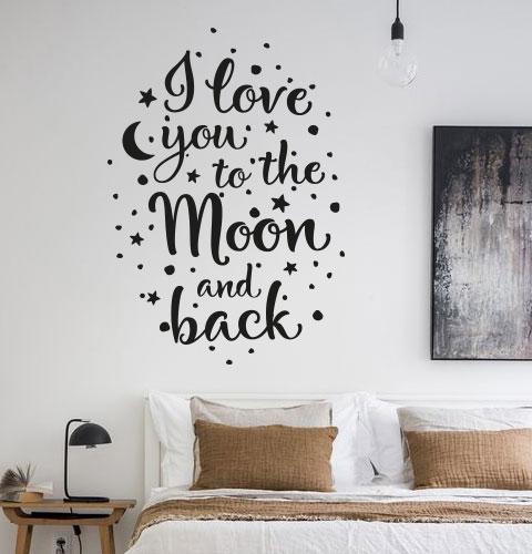 Текстова наклейка I love to moon and back (Любимо тебе до місяця і назад зірки текстова) матова 420х600 мм