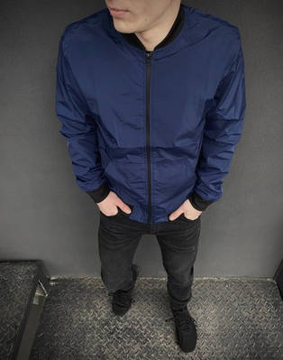 Чоловіча куртка бомбер синій із манжетами весна осінь Розміри: S, М, L, XL, XXL