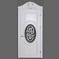 Межкомнатная дверь Casa Verdi Impero 3 из массива ольхи белая с серебряной поталью и резным декором на стекле