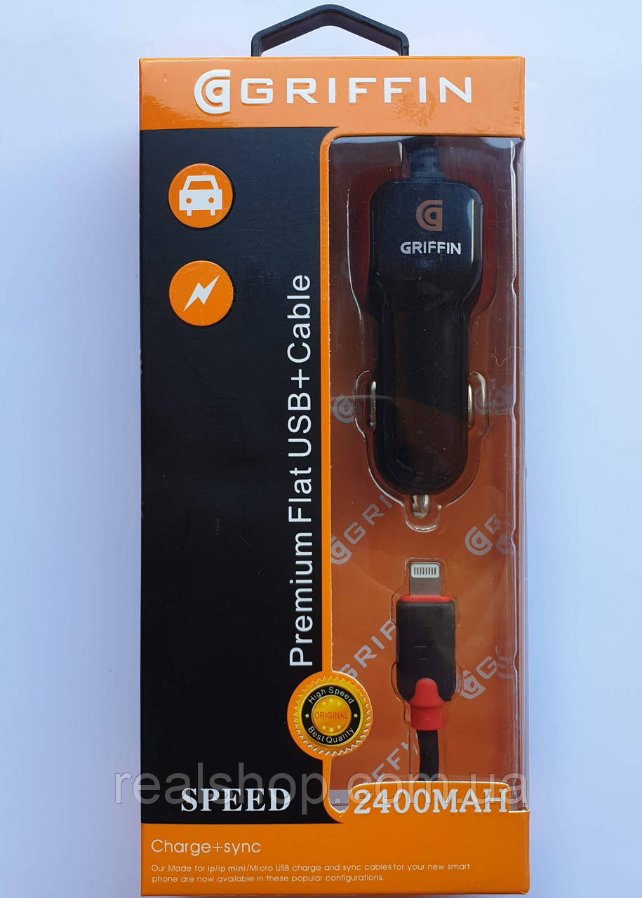 Автомобільний зарядний GRIFFIN + lighning кабель 1 USB Black АЗП, фото 1