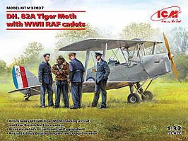 Збірна модель біплана. DH. 82A Tiger Moth з курсантами ВПС Великобританії. 1/32 ICM 32037