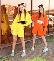 Костюм літній для дівчинки модний стильний костюм-трійка (кофта, шорти та топ) на вік 5-15 років, фото 6