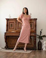 Молодежное летнее женское платье из легкой ткани софт с узором, персиковое 50, 52 52