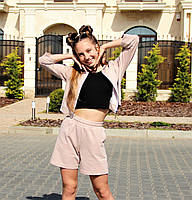 Костюм літній на дівчинку прогулянковий стильний костюм-трійка (кофта, шорти та топ) на вік 5-15 років, фото 3