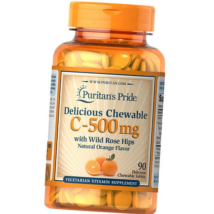 Вітамін С з шипшиною Puritan's Pride Chewable Vitamin C-500 mg with Wild Rose Hips 90 таб, фото 2