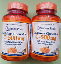 Вітамін С з шипшиною Puritan's Pride Chewable Vitamin C-500 mg with Wild Rose Hips 90 таб, фото 2