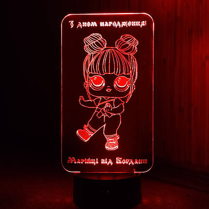Акриловий світильник-нічник лялька ЛОЛ (L.O.L) червоний tty-n000382, фото 2