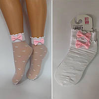 Дитячі капронові шкарпетки для дівчинки з бантиком DAY MOD білі ошатні безрозмірні шкарпетки Арт 2521005