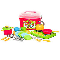 Детская кухня в чемодане, детский кухонный набор, яркий и красивый, игрушечная посуда в наборе, 23 предмета