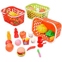 Игрушечные продукты, набор Фаст-фуд в корзине с овощами. Таким набором можно накормить все игрушки в доме