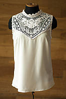 Кремовая летняя блузка топ с белым кружевом женская Oasis, размер S