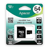 Карта пам'яті APACER Micro SD 64 GB Class 10 з SD адаптером