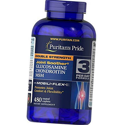 Для хрящів і зв'язок Puritan's Pride Double Strength Glucosamine, Chondroitin MSM Joint Soother 480 таб, фото 2