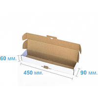 Коробка картонная самосборная для почты 450*90*60 белая, коробка длинная, коробка тубус