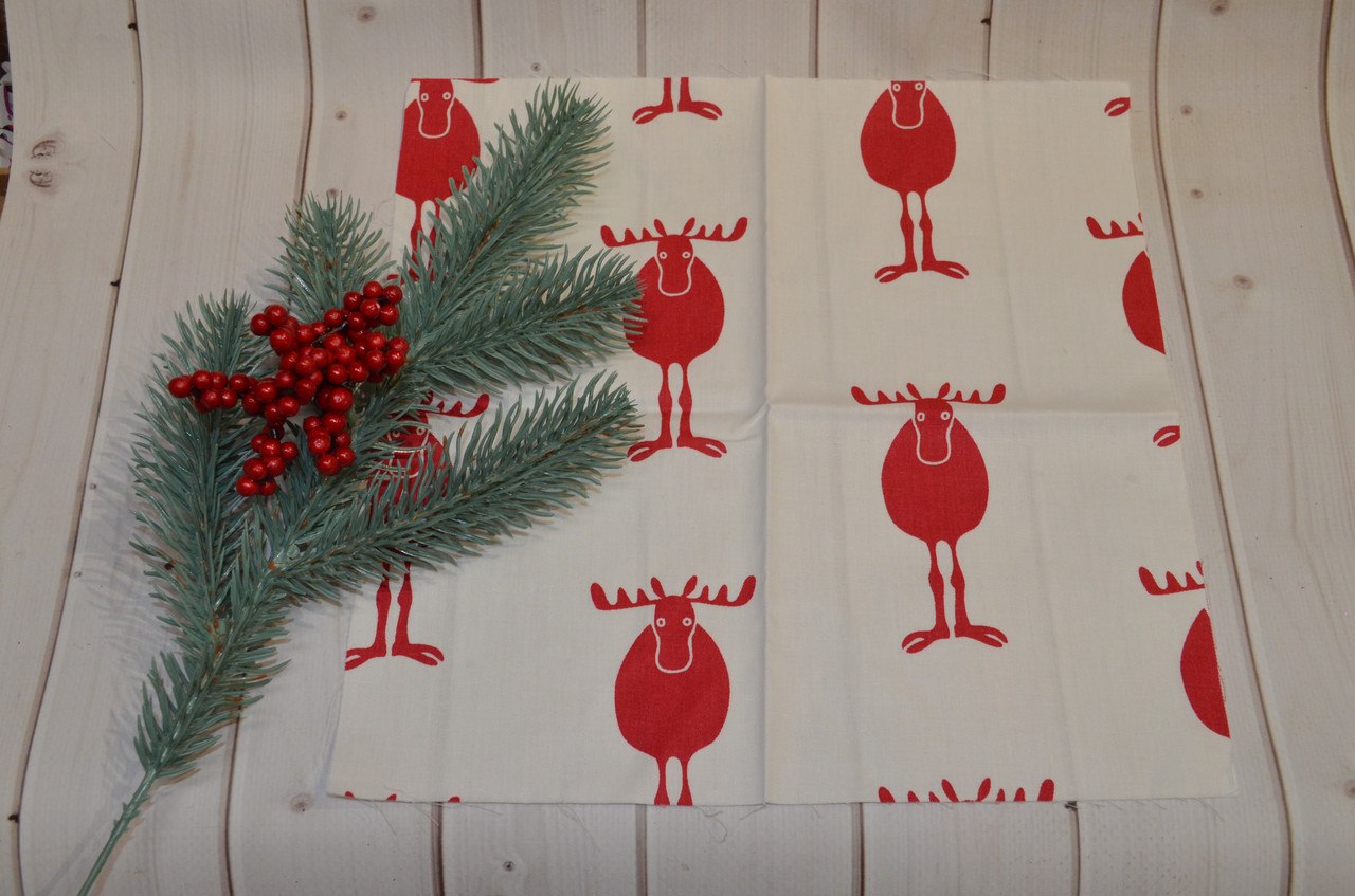 Декоративна тканина для рукоділля біла новорічна Олені 25х25 см, фото 1