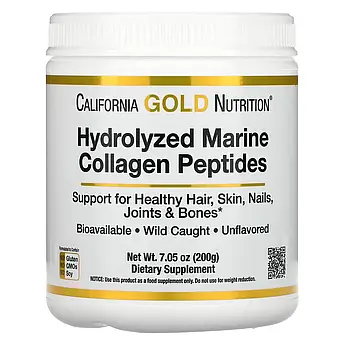 California Gold Nutrition, Пептиди морського колагену, Marine Collagen Peptides, без добавок, 200 г