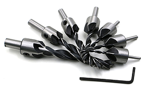 Свердло-зенкер, набір свердел із 7 шт. з зенковкою. Свердла в потаємний. Свердління та зенкування обдимо дією.