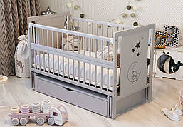 Сіре ліжечко з малюнком маятник відкидний борт шухляда 120*60