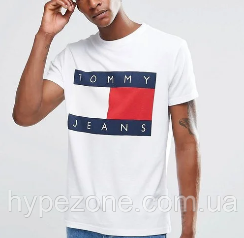 Футболка TOMMY Hilfiger JEANS чоловіча біла, сіра, червона Спортивна футболка х \ б принт Томмі Джинс Хілфігер, фото 1