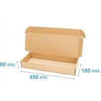 Коробка картонна самозбірна довга 450 х 180 х 60, бура, коробка довга, коробка тубус