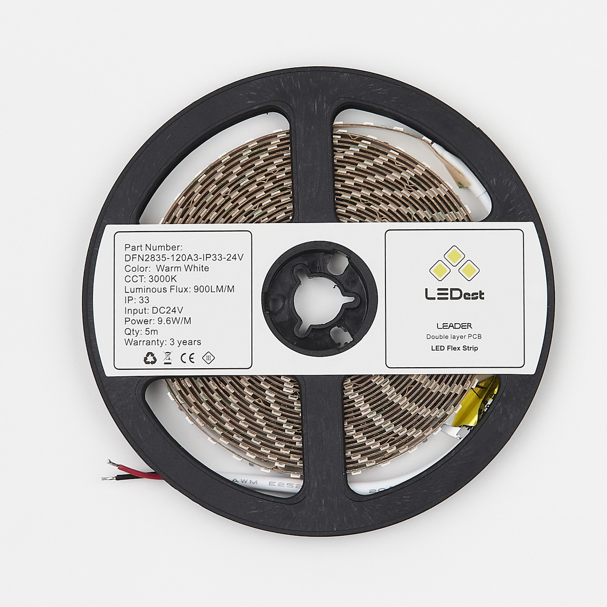 Світлодіодна стрічка LEDest-Leader 9,6 w, 3000k (120шт/м, IP33, 24V, 900 lm, SMD2835, 36м.гар) (art.239445)