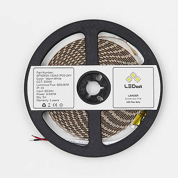 Світлодіодна стрічка LEDest-Leader 9,6 w, 3000k (120шт/м, IP33, 24V, 900 lm, SMD2835, 36м.гар) (art.239445)