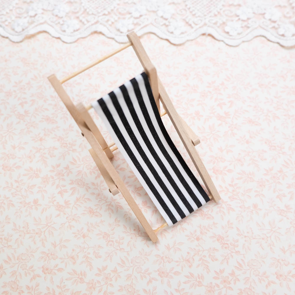 1:12 Мініатюра Шезлонг 11 см ЧОРНИЙ, фото 1