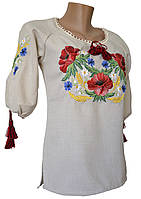 Класична жіноча вишиванка маками на короткий рукав у великих розмірах 40-48
