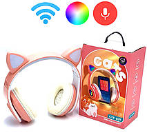 Навушники Bluetooth зі світними RGB вушками, мікрофон, рожевий