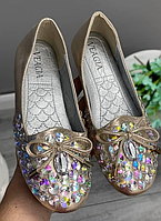 Туфли балетки женские золотистые с декором размер 36,40 маломерят