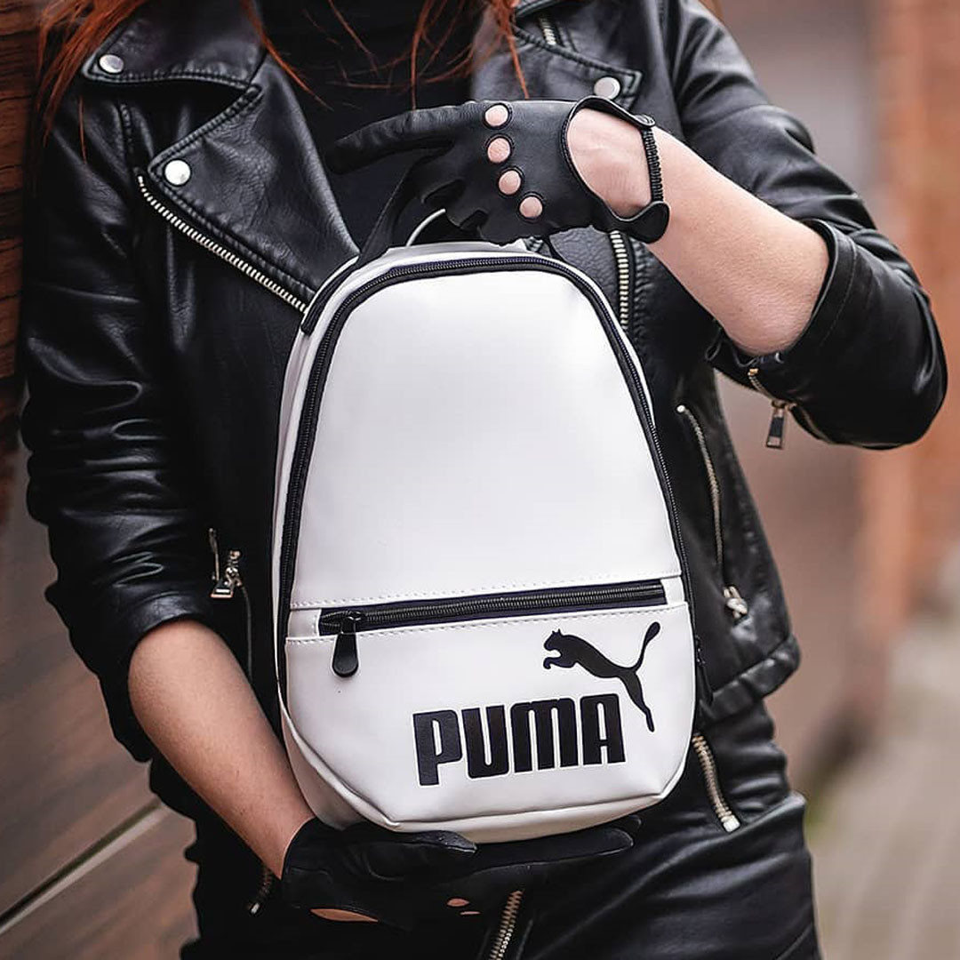 Белый женский небольшой рюкзак Puma, пума. Кожзам
