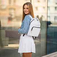 Жіночий білий рюкзак, сумка зі шкіри PU. Стильний та зручний, фото 4