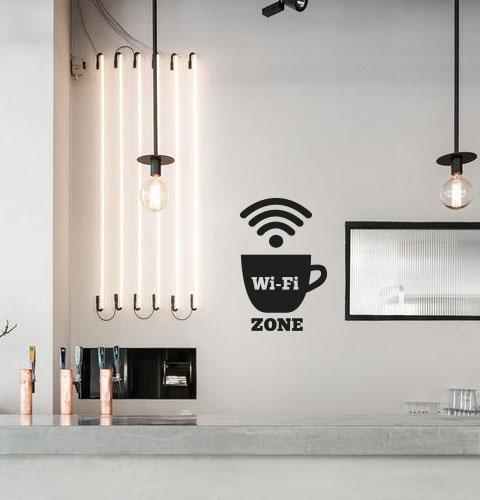 Наклейка в кафе кав'ярню WI-FI Zone (стікер чашка значки зона інтернет вай-фай зона) матова 250х350 мм
