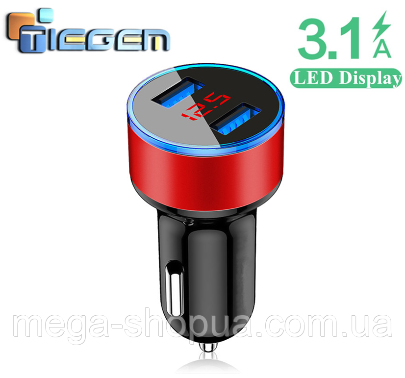 Автомобільний зарядний пристрій 3.1A LED 2 USB порти. Зарядка в машину від прикурювача для телефону DV73R