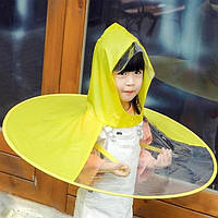 Детский зонтик шляпа, Волшебный плащ свободные рук, Дождевик Rain Hood; М: 120-145 см, желтый