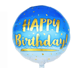 Фольгований Куля Круглий Happy Birthday на блакитному тлі 45см