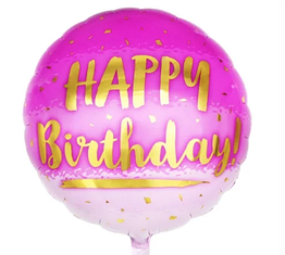 Фольгований Куля Круглий Happy Birthday на рожевому тлі 45см