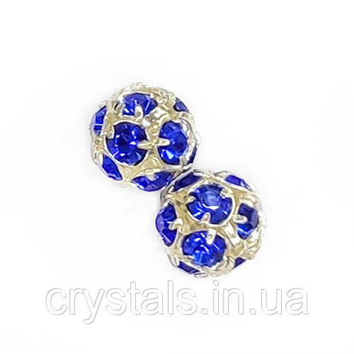 Стразова намистина Preciosa (Чехія) 10 мм Sapphire/срібло, фото 1