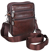 Мужская кожаная сумка через плечо поясная компактная барсетка 9950 коричневая16х12см