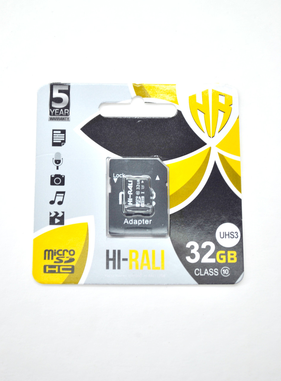 Карта пам'яті Micro SD 32Gb Hi-Rali Class 10 з ад. (UHS-3)