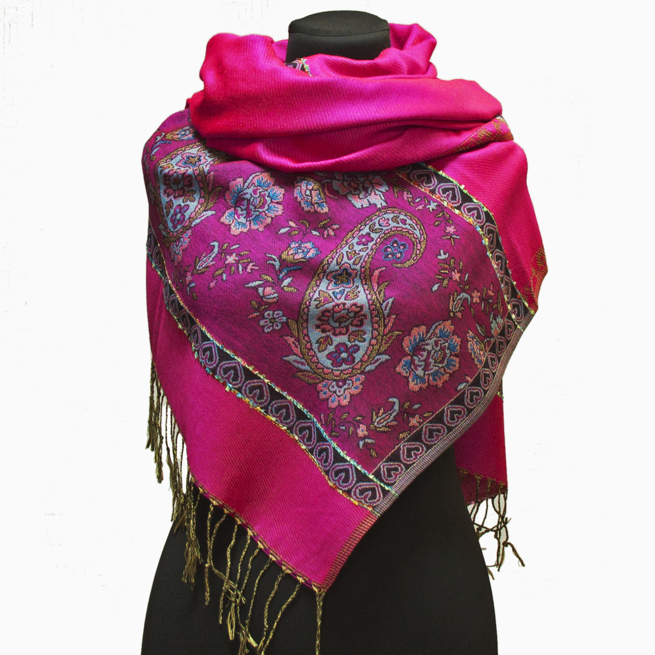 Жіночий шарф палантин рожевий з малиновим стильний індійський 180*70 см