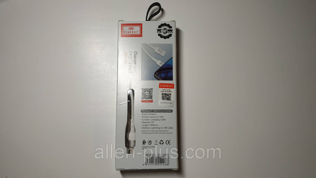 Кабель iPhone/iPad Earldom EC-050i cable lightning, 1м, white