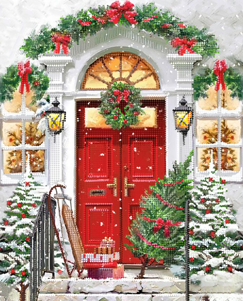 Схема вишивки бісером на атласі Новий рік на порозі  ТА-474