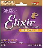 Струни для акустичної гітари Elixir 16052 Nanoweb Phosphor Bronze Acoustic Light 12/53