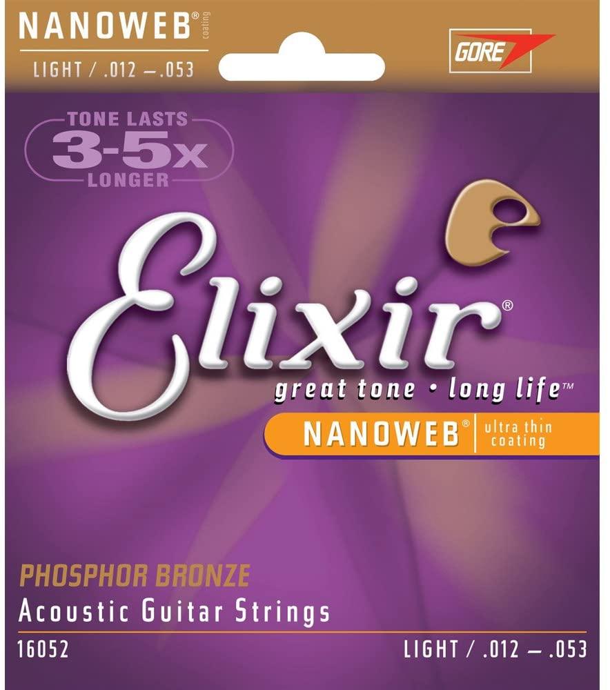 Струны для акустической гитары Elixir 16052 Nanoweb Phosphor Bronze Acoustic Light 12/53 - фото 1 - id-p1427412169