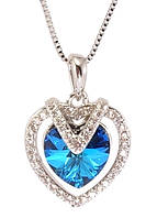 Кулон Xuping Родий с кр-ми Swarovski на цепочке "Изящное сердце с кристаллом Capri Blue" дл. 40-45см х 1мм