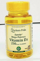 Вітамін Д3 Puritan's Pride Vitamin D3 250 mcg 100 гел капс, фото 3