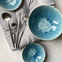 Салатник из керамики 14,5х4,8 см голубой круглый салатник красивая посуда для сервировки JM1444LB