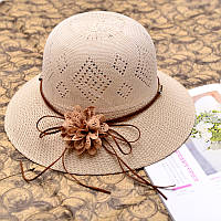 Шляпа соломенная женская с резинкой 57см светло-коричневая