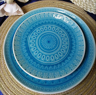 Велика страва кераміка кругла 27 см з принтом бірюзовий посуд для ресторанів 7953-59, фото 2